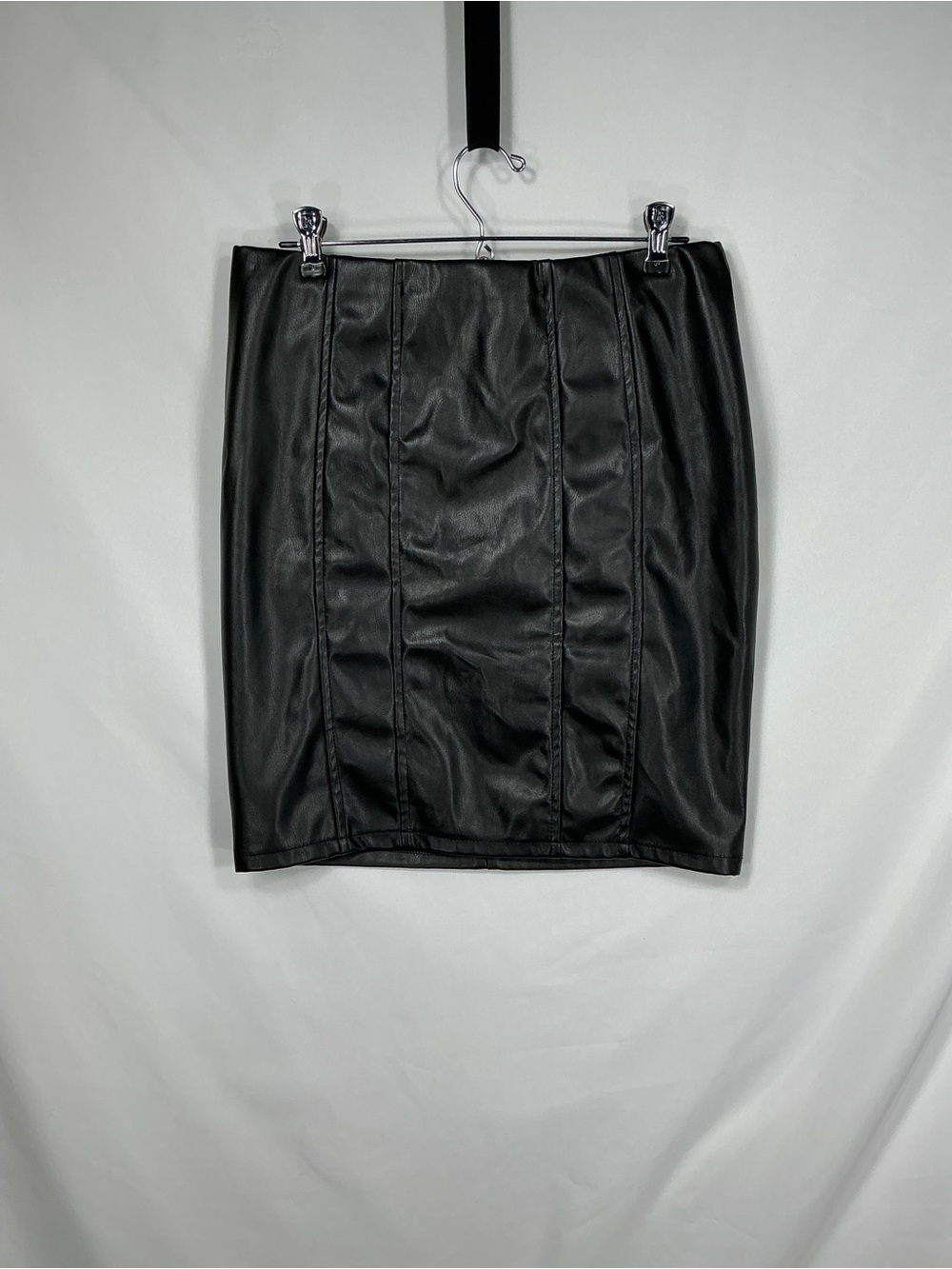 Haute Monde Black Faux Leather Mini Skirt M NWT Panel Elastic Waist Edgy Biker